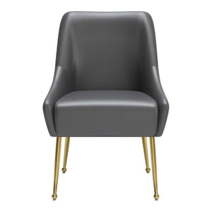 HomeRoots Gray Upholstered Faux Leather Dining Chair with Gold Legs - Modern Accent Seating for Any Space 555851