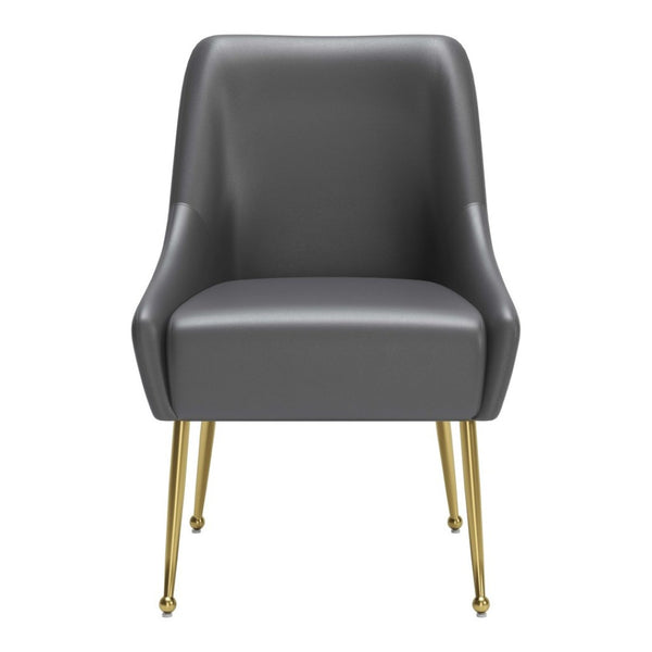 HomeRoots Gray Upholstered Faux Leather Dining Chair with Gold Legs - Modern Accent Seating for Any Space 555851