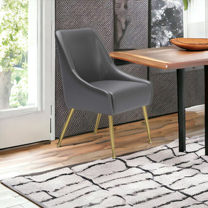 HomeRoots Gray Upholstered Faux Leather Dining Chair with Gold Legs - Modern Accent Seating for Any Space 555851