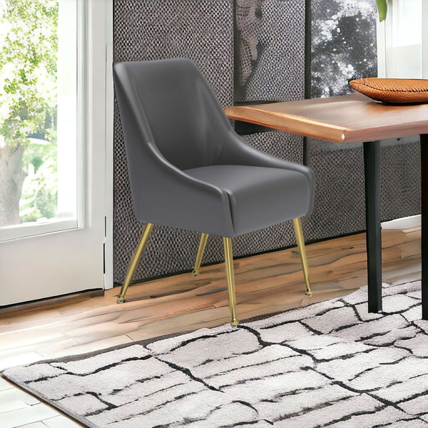HomeRoots Gray Upholstered Faux Leather Dining Chair with Gold Legs - Modern Accent Seating for Any Space 555851