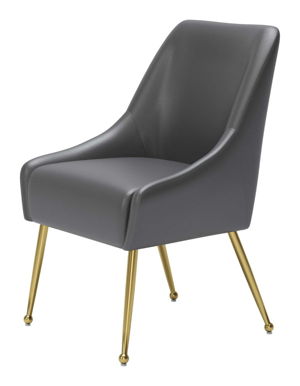 HomeRoots Gray Upholstered Faux Leather Dining Chair with Gold Legs - Modern Accent Seating for Any Space 555851