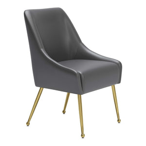 HomeRoots Gray Upholstered Faux Leather Dining Chair with Gold Legs - Modern Accent Seating for Any Space 555851