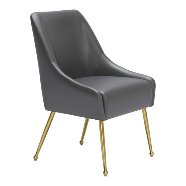 HomeRoots Gray Upholstered Faux Leather Dining Chair with Gold Legs - Modern Accent Seating for Any Space 555851