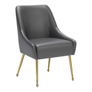 HomeRoots Gray Upholstered Faux Leather Dining Chair with Gold Legs - Modern Accent Seating for Any Space 555851