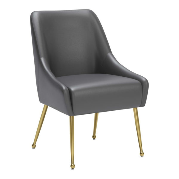 HomeRoots Gray Upholstered Faux Leather Dining Chair with Gold Legs - Modern Accent Seating for Any Space 555851