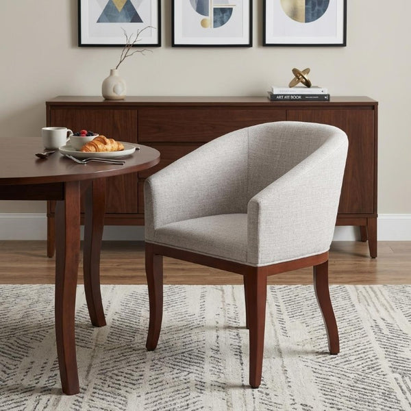Gray Upholstered Wood Frame Dining Arm Chair for Stylish Contemporary Home Seating