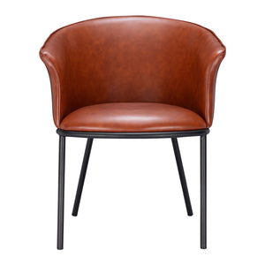 Homeroots Brown Upholstered Faux Leather Dining Arm Chair - Stylish Extra Seating For Dining Room & Beyond   555854