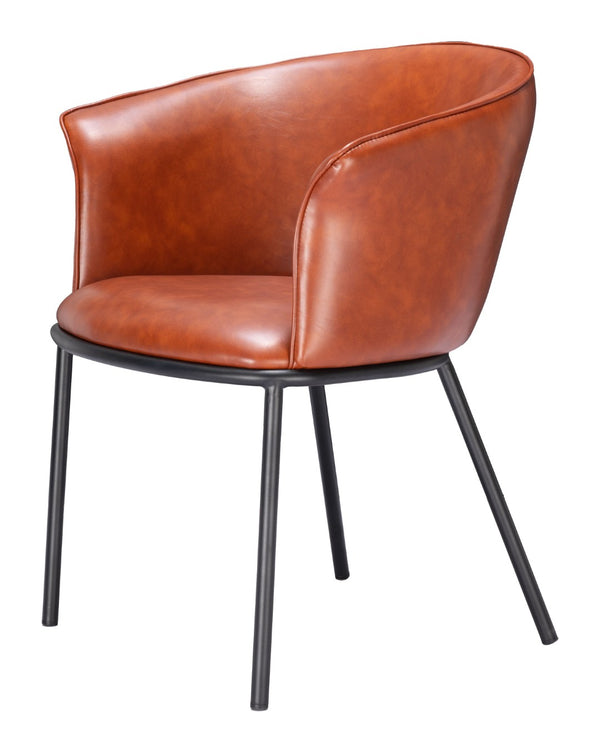 Homeroots Brown Upholstered Faux Leather Dining Arm Chair - Stylish Extra Seating For Dining Room & Beyond   555854