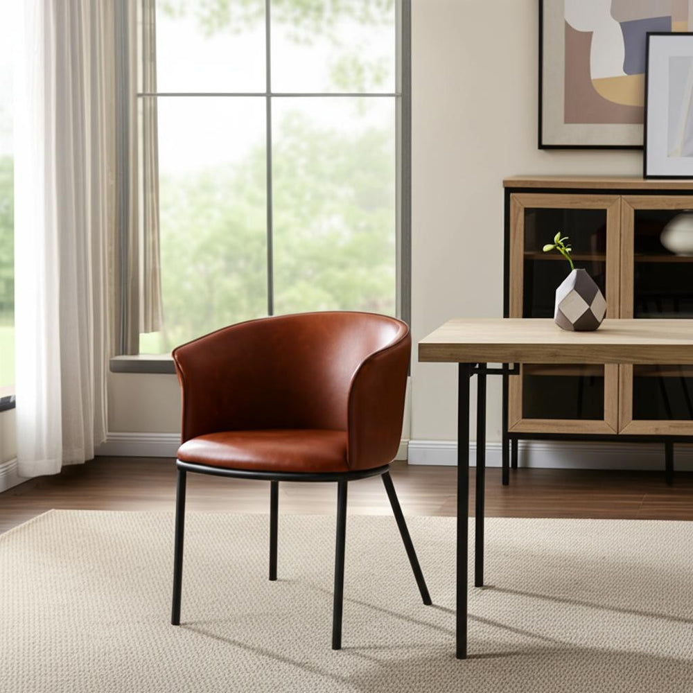 Homeroots Brown Upholstered Faux Leather Dining Arm Chair - Stylish Extra Seating For Dining Room & Beyond   555854