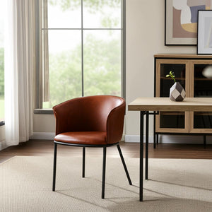 Homeroots Brown Upholstered Faux Leather Dining Arm Chair - Stylish Extra Seating For Dining Room & Beyond   555854