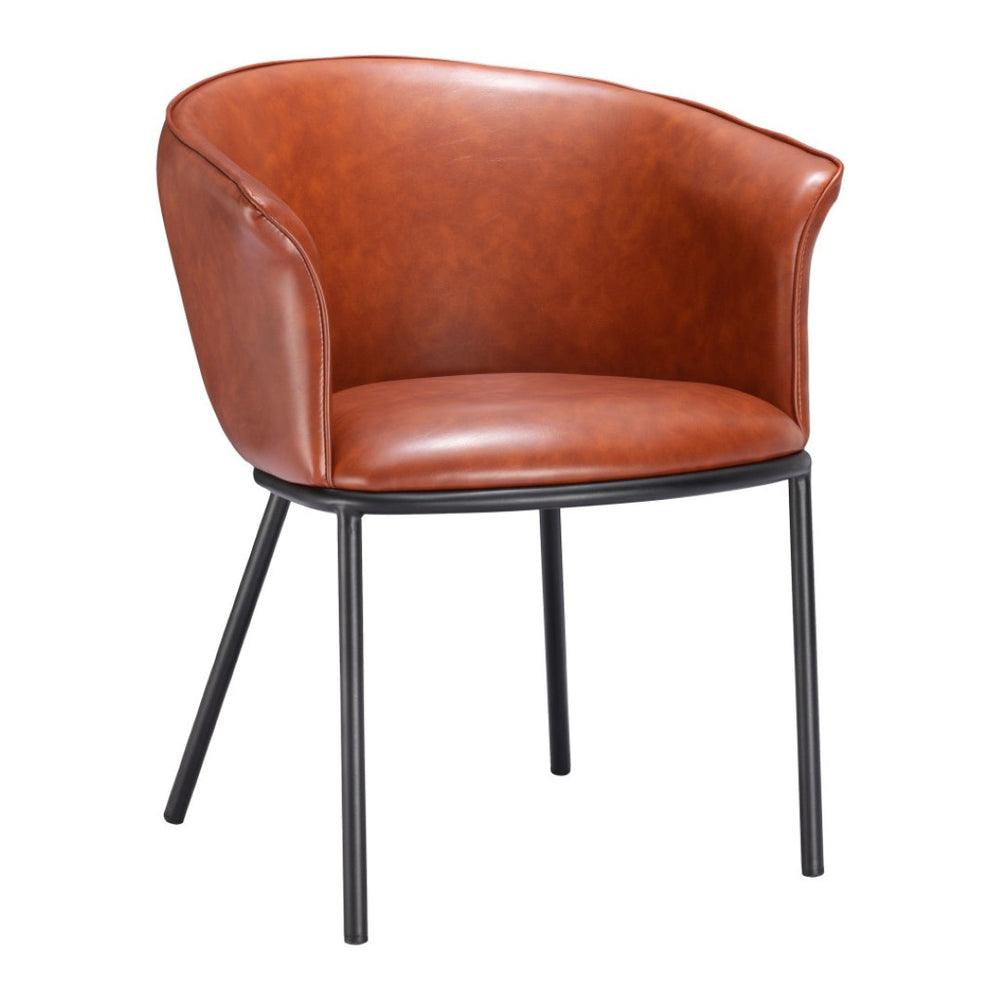 HomeRoots Brown Upholstered Faux Leather Dining Arm Chair - Modern Design, Versatile, and Comfortable Seating 555854