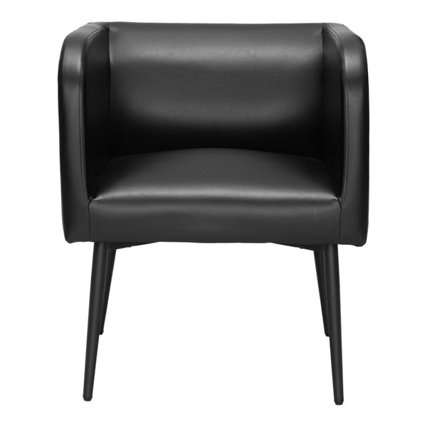 HomeRoots Black Upholstered Faux Leather Dining Arm Chair - Sleek, Modern Comfort for Home or Office Use 555855