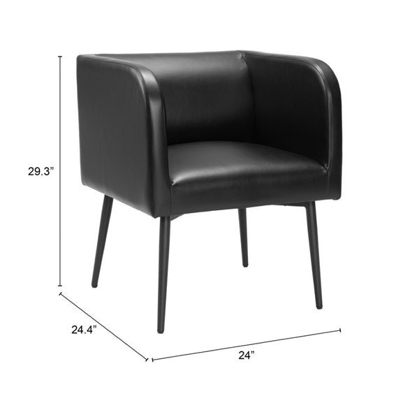 HomeRoots Black Upholstered Faux Leather Dining Arm Chair - Sleek, Modern Comfort for Home or Office Use 555855