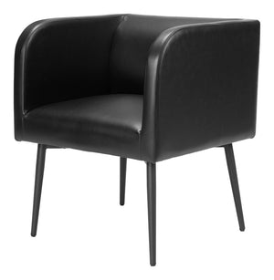 HomeRoots Black Upholstered Faux Leather Dining Arm Chair - Sleek, Modern Comfort for Home or Office Use 555855