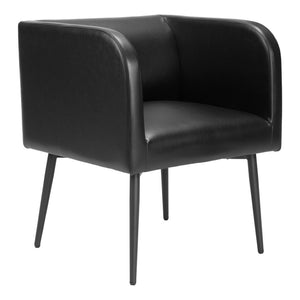 HomeRoots Black Upholstered Faux Leather Dining Arm Chair - Sleek, Modern Comfort for Home or Office Use 555855
