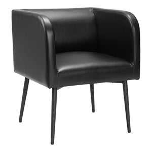 HomeRoots Black Upholstered Faux Leather Dining Arm Chair - Sleek, Modern Comfort for Home or Office Use 555855