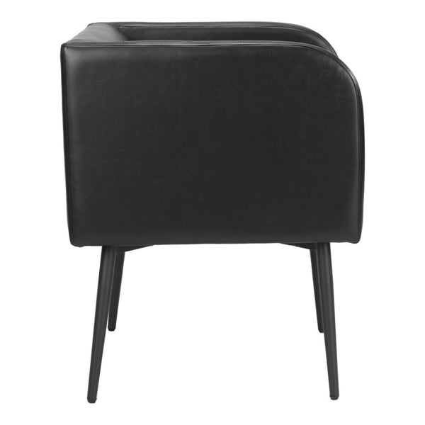 HomeRoots Black Upholstered Faux Leather Dining Arm Chair - Sleek, Modern Comfort for Home or Office Use 555855