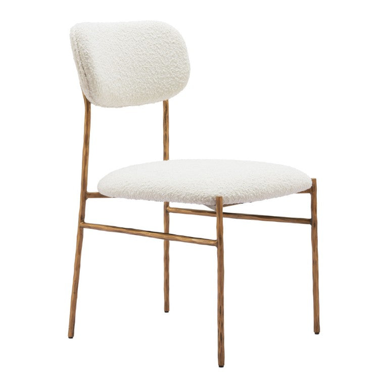 Cream Upholstered Open Back Dining Chair with Brass Steel Frame for Modern