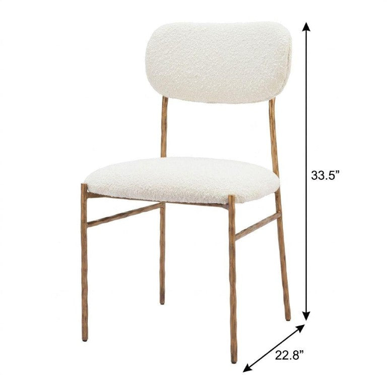 Cream Upholstered Open Back Dining Chair with Brass Steel Frame for Modern
