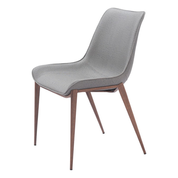 HomeRoots Set of Two Modern Gray Faux Leather Dining Chairs with Brown Legs - Versatile & Comfortable Accent Seating 555858