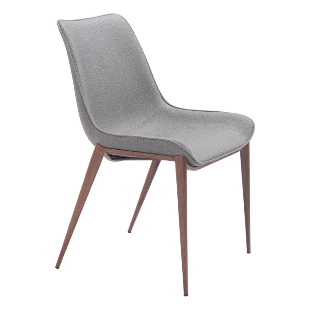HomeRoots Set of Two Modern Gray Faux Leather Dining Chairs with Brown Legs - Versatile & Comfortable Accent Seating 555858