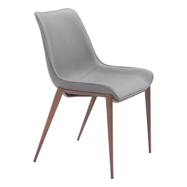 HomeRoots Set of Two Modern Gray Faux Leather Dining Chairs with Brown Legs - Versatile & Comfortable Accent Seating 555858