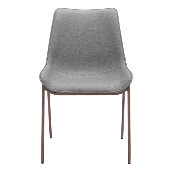 HomeRoots Set of Two Modern Gray Faux Leather Dining Chairs with Brown Legs - Versatile & Comfortable Accent Seating 555858