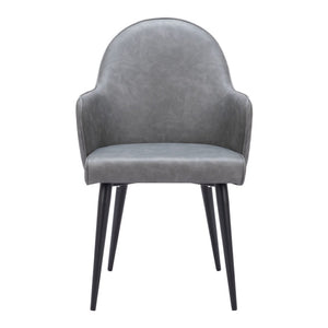 HomeRoots Gray Upholstered Faux Leather Dining Arm Chair - Modern Comfort & Versatile Style for Any Room 555859