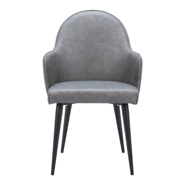 HomeRoots Gray Upholstered Faux Leather Dining Arm Chair - Modern Comfort & Versatile Style for Any Room 555859