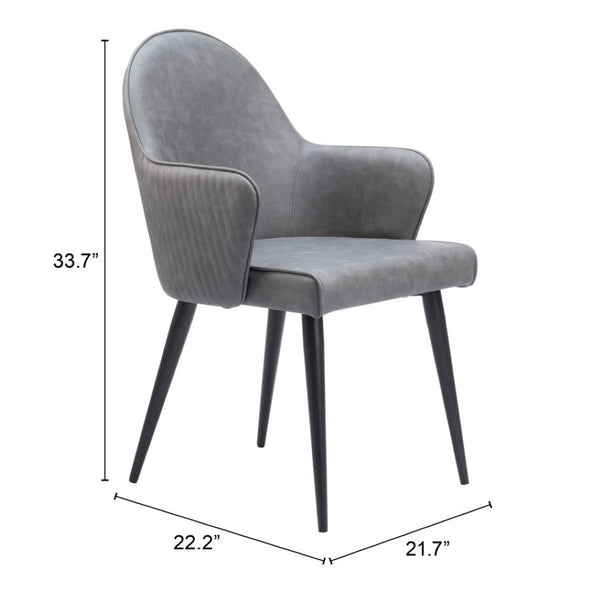 HomeRoots Gray Upholstered Faux Leather Dining Arm Chair - Modern Comfort & Versatile Style for Any Room 555859