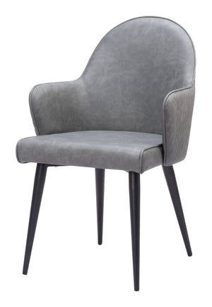 HomeRoots Gray Upholstered Faux Leather Dining Arm Chair - Modern Comfort & Versatile Style for Any Room 555859