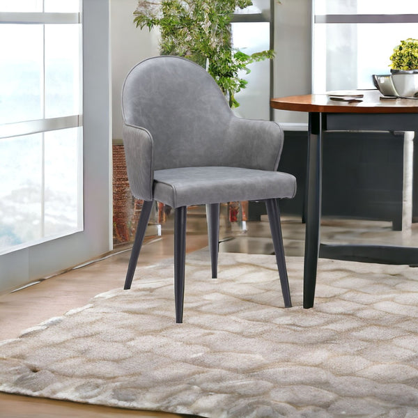 HomeRoots Gray Upholstered Faux Leather Dining Arm Chair - Modern Comfort & Versatile Style for Any Room 555859
