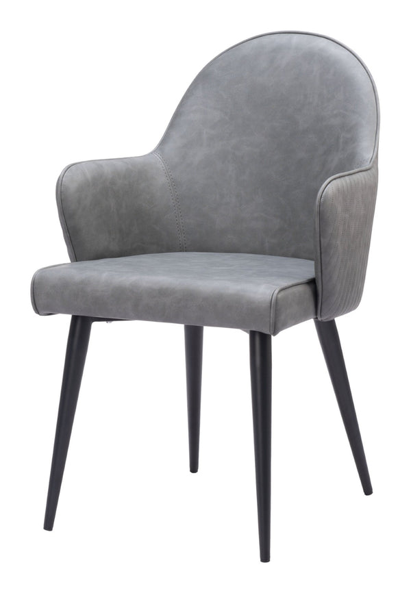 HomeRoots Gray Upholstered Faux Leather Dining Arm Chair - Modern Comfort & Versatile Style for Any Room 555859