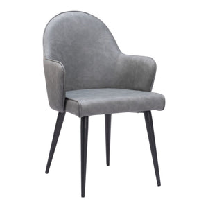 HomeRoots Gray Upholstered Faux Leather Dining Arm Chair - Modern Comfort & Versatile Style for Any Room 555859