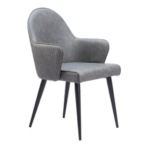 HomeRoots Gray Upholstered Faux Leather Dining Arm Chair - Modern Comfort & Versatile Style for Any Room 555859
