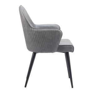 HomeRoots Gray Upholstered Faux Leather Dining Arm Chair - Modern Comfort & Versatile Style for Any Room 555859