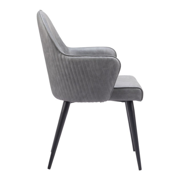 HomeRoots Gray Upholstered Faux Leather Dining Arm Chair - Modern Comfort & Versatile Style for Any Room 555859