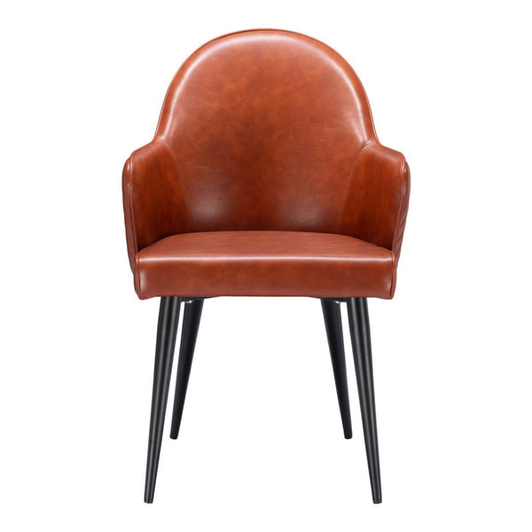HomeRoots Brown Upholstered Faux Leather Dining Arm Chair - Modern Comfort & Versatile Accent for Any Space 555865