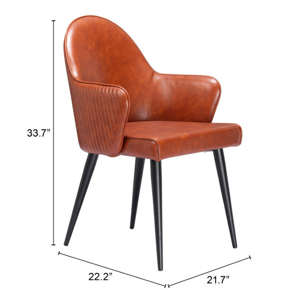 HomeRoots Brown Upholstered Faux Leather Dining Arm Chair - Modern Comfort & Versatile Accent for Any Space 555865