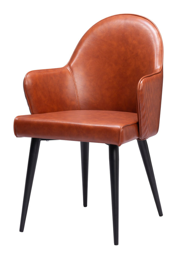 HomeRoots Brown Upholstered Faux Leather Dining Arm Chair - Modern Comfort & Versatile Accent for Any Space 555865
