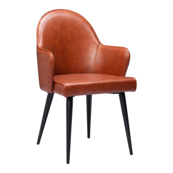 HomeRoots Brown Upholstered Faux Leather Dining Arm Chair - Modern Comfort & Versatile Accent for Any Space 555865