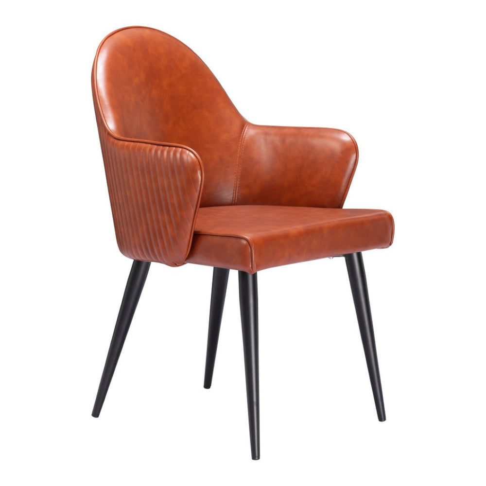 HomeRoots Brown Upholstered Faux Leather Dining Arm Chair - Modern Comfort & Versatile Accent for Any Space 555865