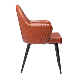 HomeRoots Brown Upholstered Faux Leather Dining Arm Chair - Modern Comfort & Versatile Accent for Any Space 555865