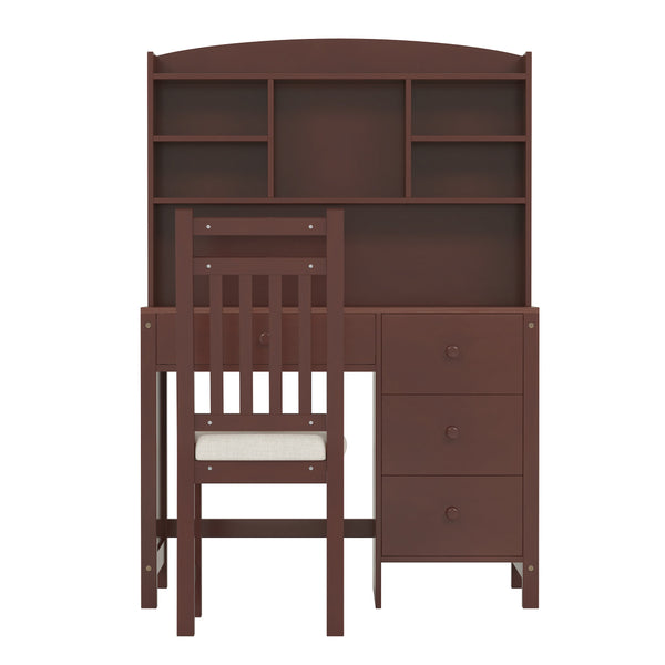 English Elm Vintage 40'' Home Executive Desk Set with Upholstered Chair and Built-In Bookshelf for Stylish Productivity Espresso 44 L x 23 W x 13.5 H N733P272894P