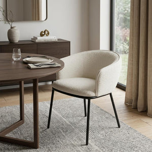 Ivory Faux Fur Upholstered Steel Frame Dining Arm Chair for Glam Interiors