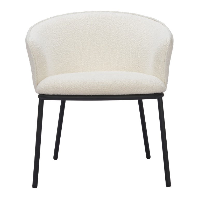 HomeRoots Ivory Faux Fur Upholstered Steel Frame Dining Arm Chair for Glam Interiors 555870