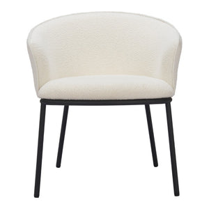 HomeRoots Ivory Faux Fur Upholstered Steel Frame Dining Arm Chair for Glam Interiors 555870