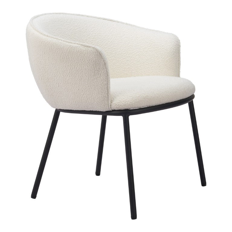 HomeRoots Ivory Faux Fur Upholstered Steel Frame Dining Arm Chair for Glam Interiors 555870
