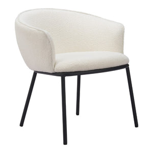 Ivory Faux Fur Upholstered Steel Frame Dining Arm Chair for Glam Interiors