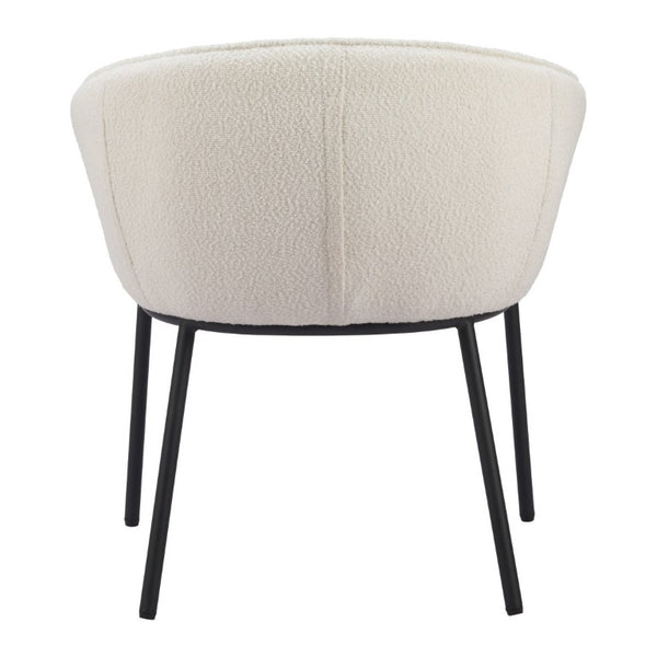 Ivory Faux Fur Upholstered Steel Frame Dining Arm Chair for Glam Interiors